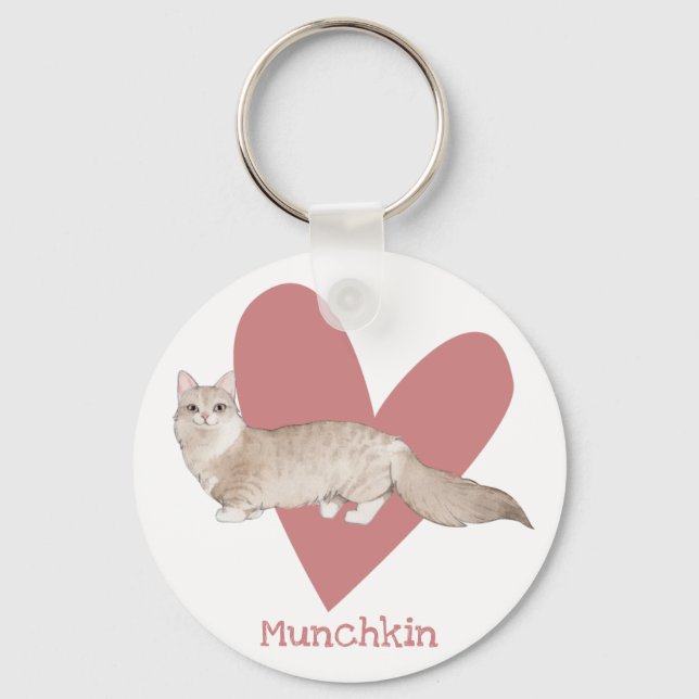 Porte-clés Chat Munchkin Aquarelle Kitty Coeur rose (Recto)