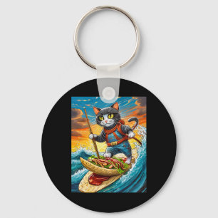 Porte-clés Chat Ninja Surfant Sur Une Planche De Surf Taco Av