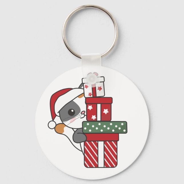 Porte-clés Chat Noël Cadeau d'hiver Animaux Chats Porte - clé (Recto)