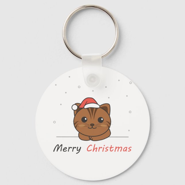 Porte-clés Chat Noël Neige Hiver Animaux Chats (Recto)