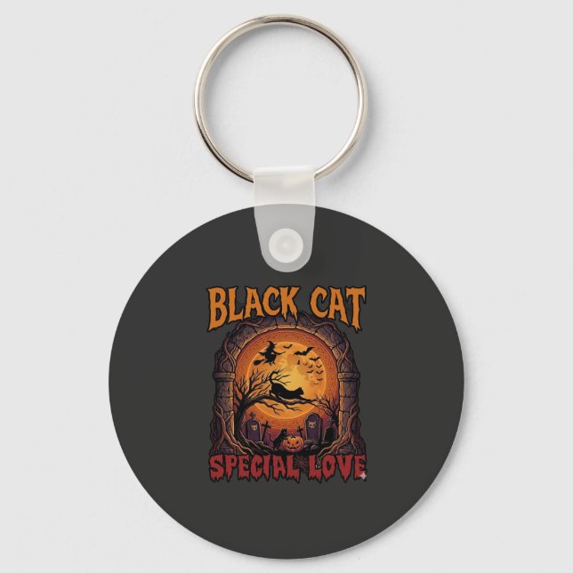 Porte-clés Chat Noir Amour Spécial Halloween Lune Sorcière Ci (Recto)