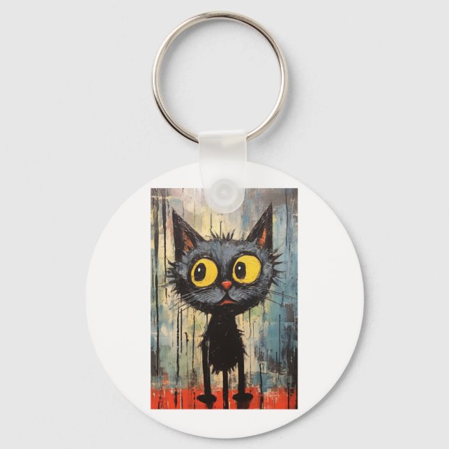 Porte-clés Chat noir aux yeux jaunes (Recto)