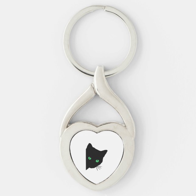 Porte-clés chat noir aux yeux verts (Devant)