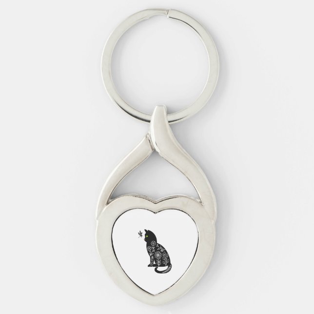 Porte-clés Chat noir aux yeux verts (Devant)