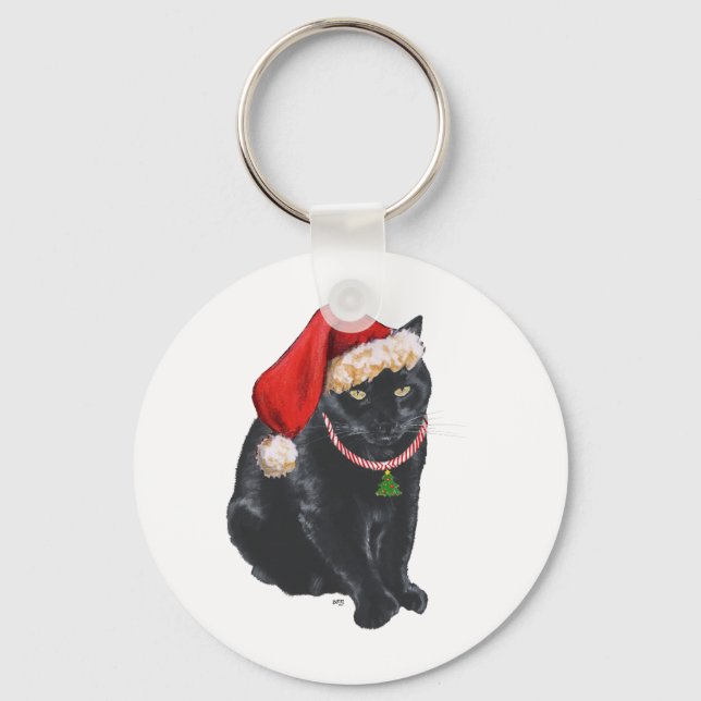 Porte-clés Chat noir avec chapeau de Père Noël (Recto)