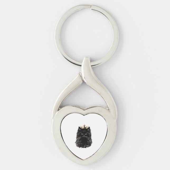 Porte-clés Chat noir avec un Art numérique de la Couronne (Devant)
