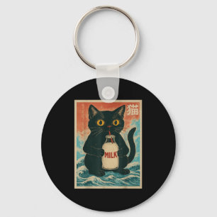 Porte-clés Chat Noir Boire Lait Carton Anime Japonais Drôle G