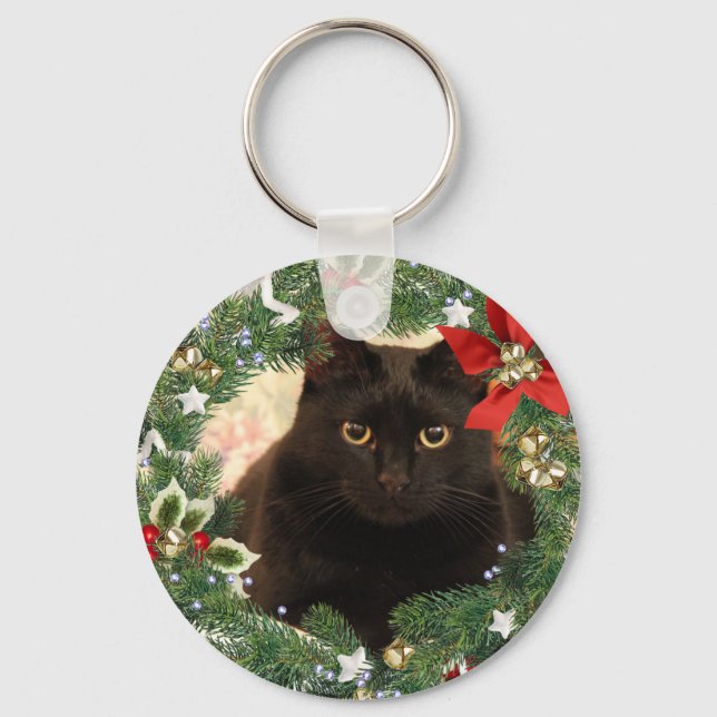 Porte-clés Chat Noir de Noël (Recto)