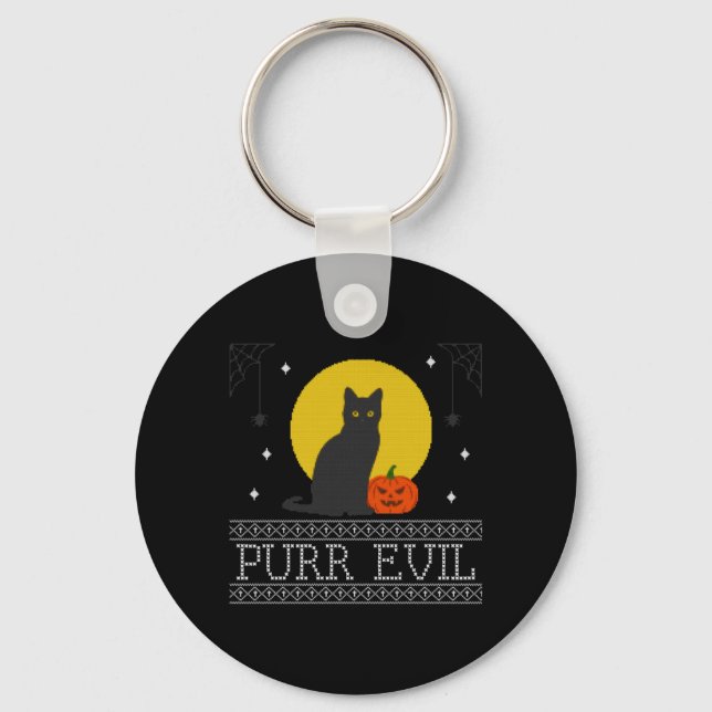 Porte-clés Chat noir d'Halloween drôle mignon effrayant _ Méc (Recto)