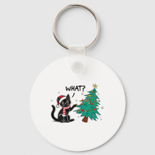Porte-clés Chat Noir Drôle Poussant Arbre De Noël Sur Chat Wh