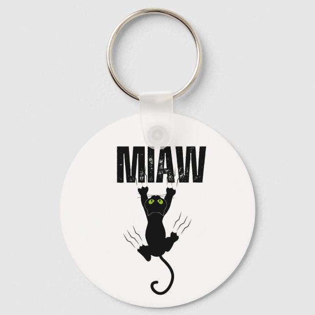 Porte-clés Chat Noir Drôle qui griffe "MIAW" Graphique (Recto)