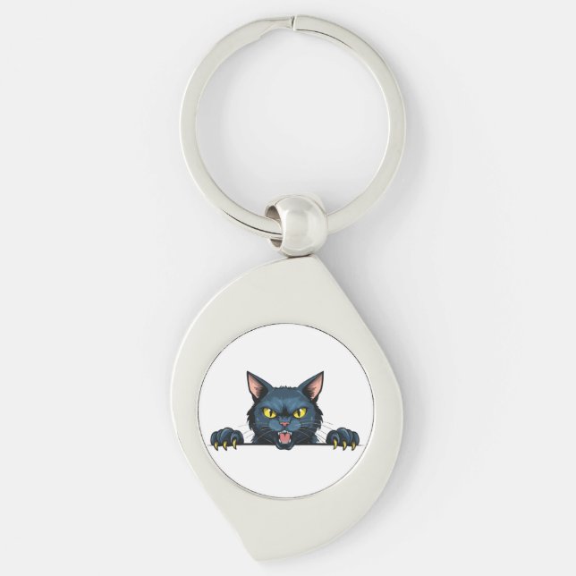 Porte-clés Chat noir en colère (Devant)