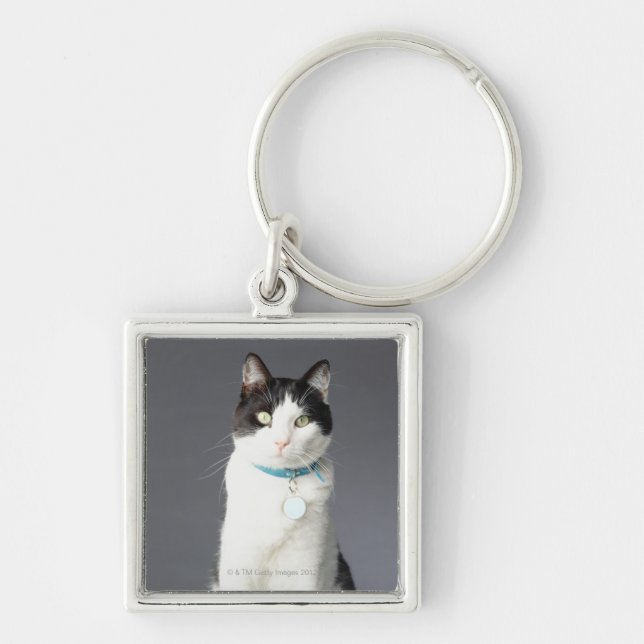 Porte-clés Chat noir et blanc (Devant)