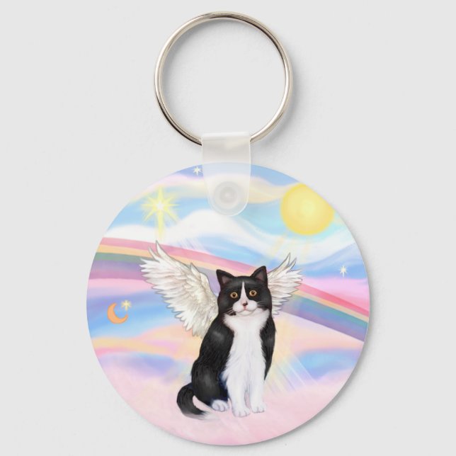 Porte-clés Chat noir et blanc - Nuages (Recto)