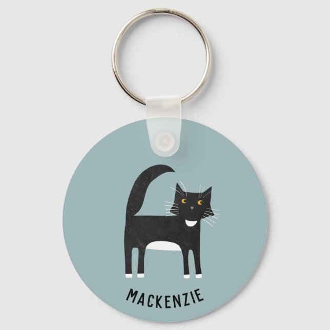 Porte-clés Chat noir et blanc Personnalisé (Recto)