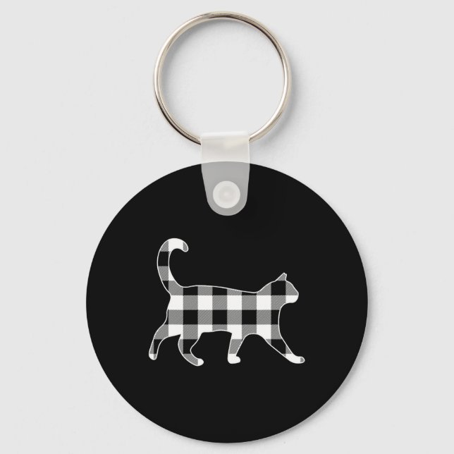 Porte-clés Chat noir et blanc plaid buffle joyeux Noël  (Recto)