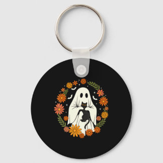 Porte-clés Chat noir fantôme d'Halloween