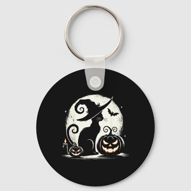 Porte-clés Chat noir Halloween amateurs de chats (Recto)