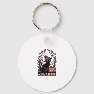 Porte-clés Chat Noir Halloween Gravure Vintage Chat Citrouill
