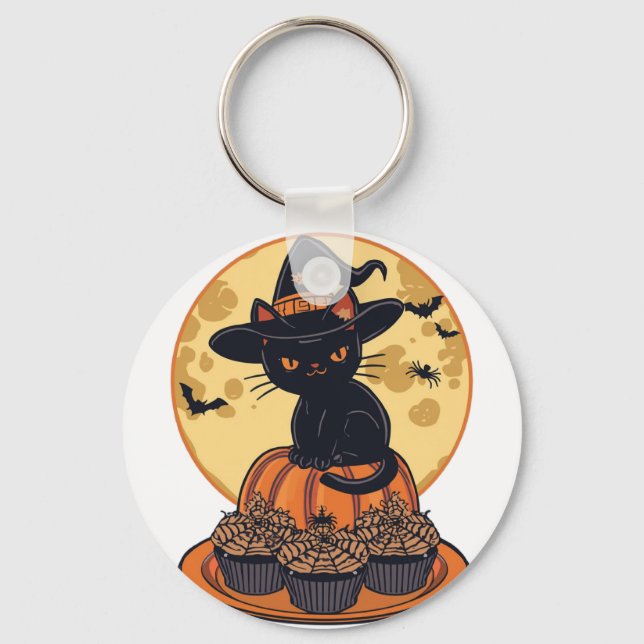 Porte-clés Chat Noir Halloween – Mignon & Effrayan (Recto)