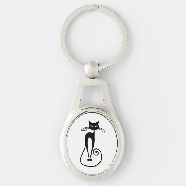 Porte-clés Chat noir maigre fantaisiste (Devant)