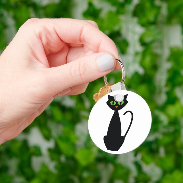 Porte-clés Chat Noir Rétro Silhouette Halloween aux Yeux Vert (Créateur téléchargé)