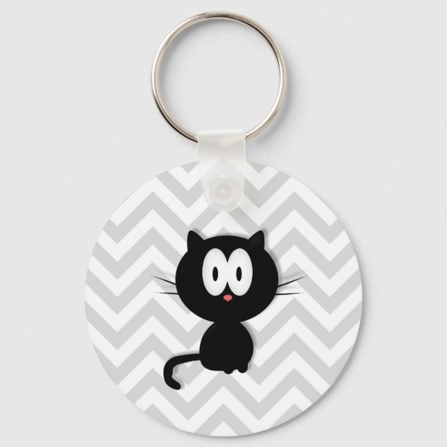 Porte-clés Chat noir sur chevron gris (Recto)