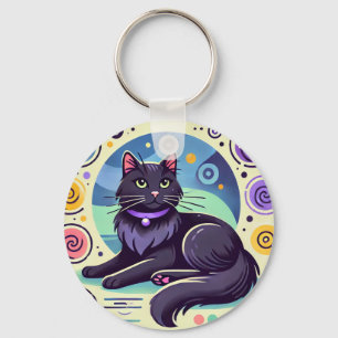 Porte-clés Chat noir sur fond vivement coloré