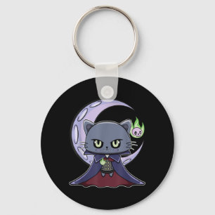 Porte-clés Chat noir vampire Dracula et feu magique pour