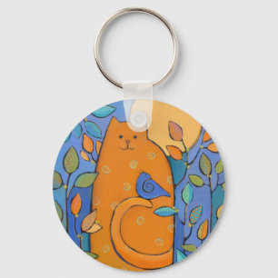 Porte-clés Chat orange avec oiseau par Sue Davis