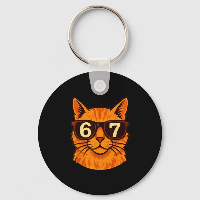 Porte-clés Chat Orange Drôle Célibataire 67 Soixante-Sept Mèm (Recto)