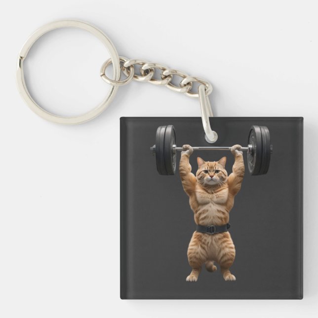 Porte-clés Chat Orange Musclé Gym (Devant)