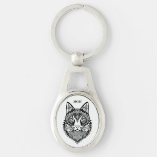 Porte-clés Chat ornemental Monogramme personnalisé