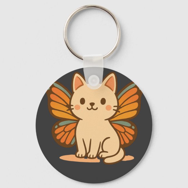 Porte-clés Chat Papillon – Animal Mignon Kawaii Pastel (Recto)