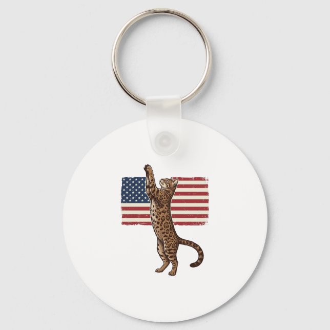 Porte-clés Chat patriotique Drapeau américain Design vectorie (Recto)
