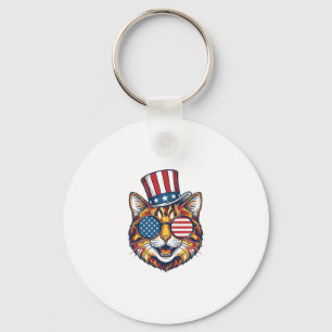 Porte-clés Chat Patriotique Gravure Vintage Design de T-shirt
