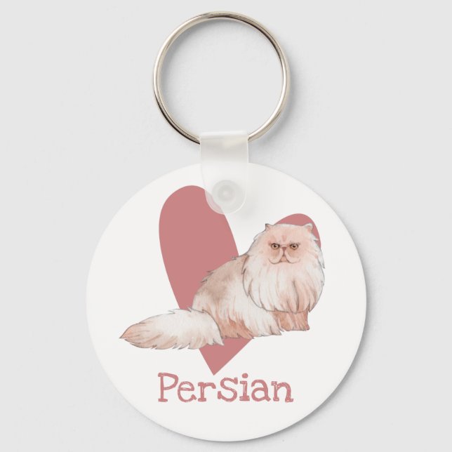 Porte-clés Chat Perse Aquarelle Kitty Coeur rose (Recto)