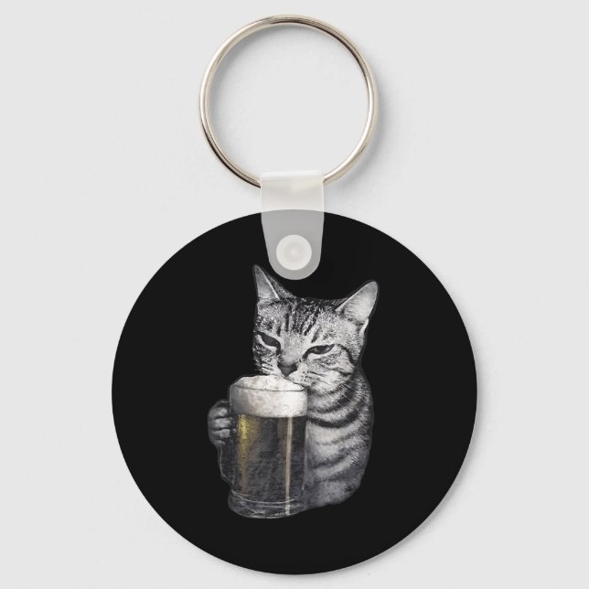 Porte-clés Chat qui boit de la bière  (Recto)