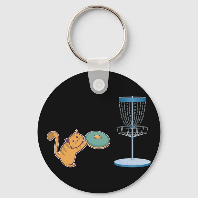 Porte-clés Chat qui joue au disc golf - Chat de disc golf pou (Recto)