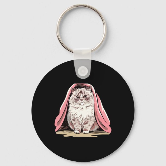 Porte-clés Chat Ragdoll Sous Autocollant De Couverture Rose  (Recto)