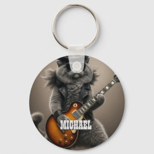 Porte-clés Chat Rockstar Jouant de la Guitare Électrique en C