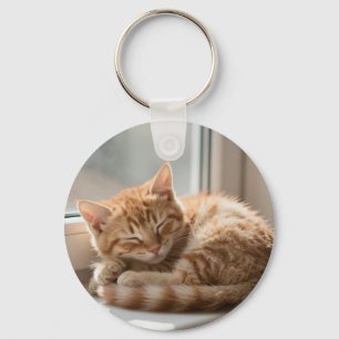 Porte-clés Chat roux confortable faisant une sieste au soleil