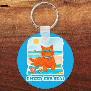 Porte-clés Chat roux sur la plage J'ai besoin de la mer Été