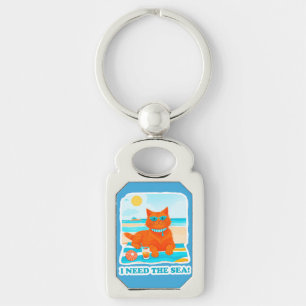 Porte-clés Chat roux sur la plage J'ai besoin de la mer Été