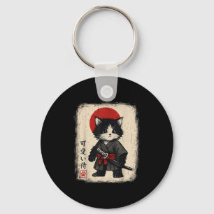 Porte-clés Chat Samurai Japonais Vintage Kawaii Chats Amoureu