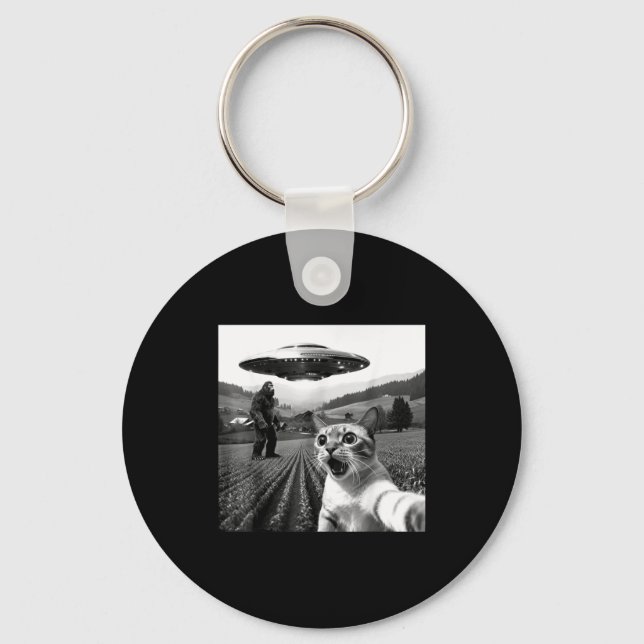 Porte-clés Chat selfie avec un alien ufo drôle de chat extrat (Recto)
