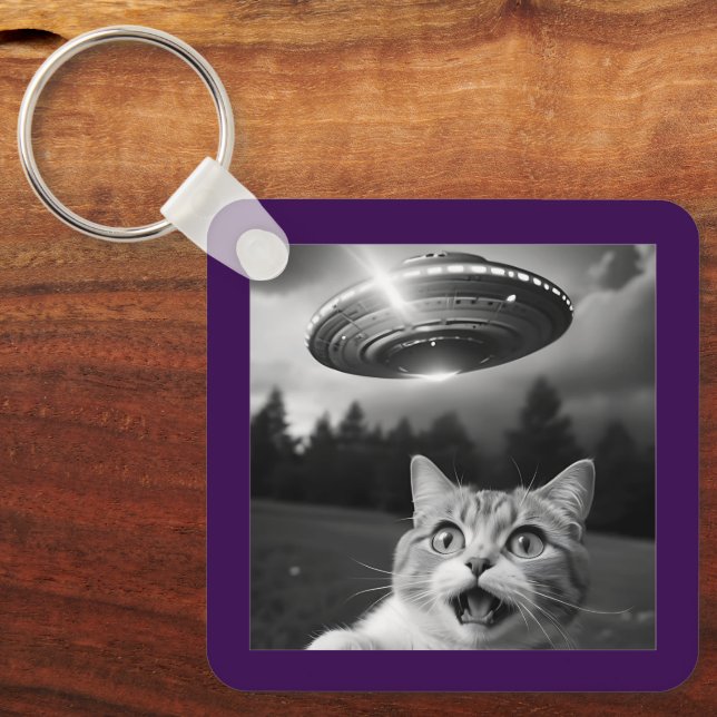 Porte-clés Chat Selfie UFO Porte - clé Drôle Alien enlèvement (Recto)
