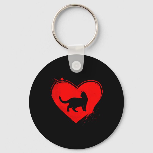 Porte-clés Chat Silhouette Forme cardiaque Saint-Valentin Amo (Recto)