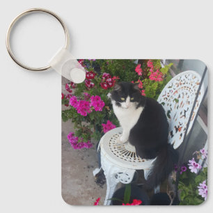 Porte-clés Chat smoking marron foncé rose foncé Fleurs et cha
