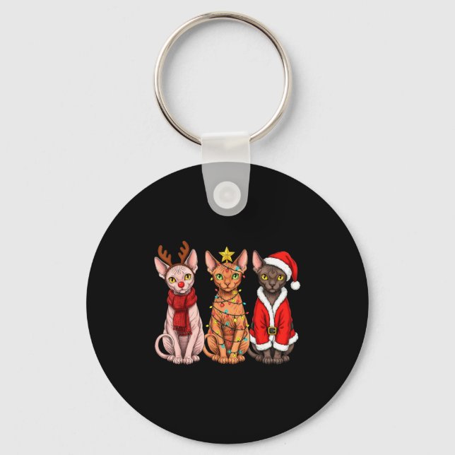 Porte-clés Chat Sphynx Noël Rétro Père Noël Renne  (Recto)